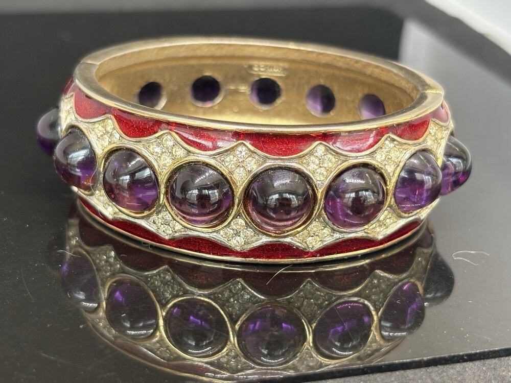 Joseph Mazer Hinged Bangle Bracelet Faux Amethyst Gold Tone Mogul Jomaz As Is